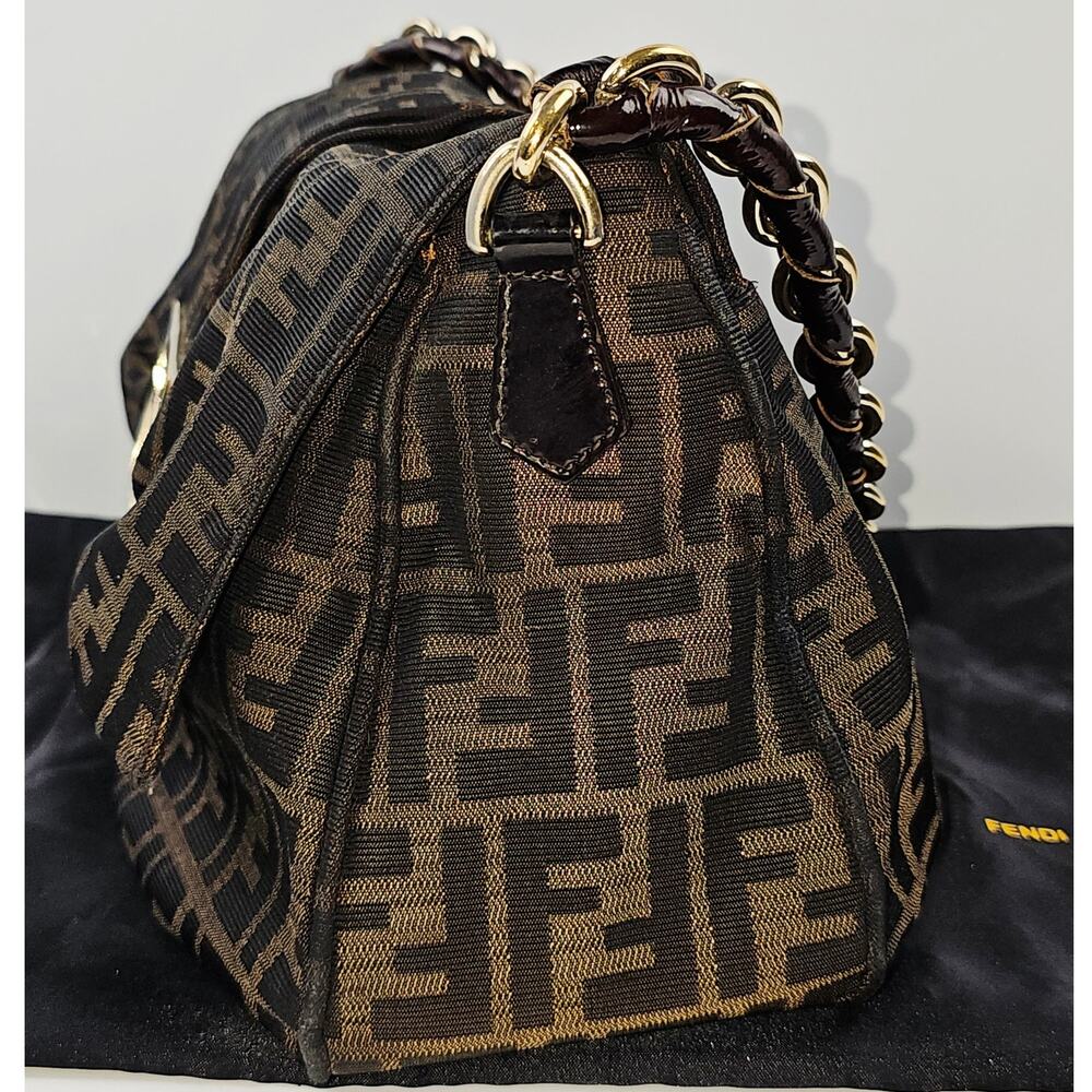 Fendi Tobacco Zucca Print Canvas Mia Flap Shoulder Bag - Picture 4 of 16
